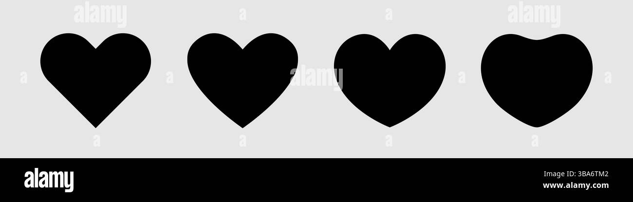 Ensemble de coeurs créatifs, formes de coeur mignonnes. Blancs noirs, conception de l'espace de copie. Modèle de logo T-shirt. Concept d'arrière-plan. Eléments abstraits. Clip art Illustration de Vecteur