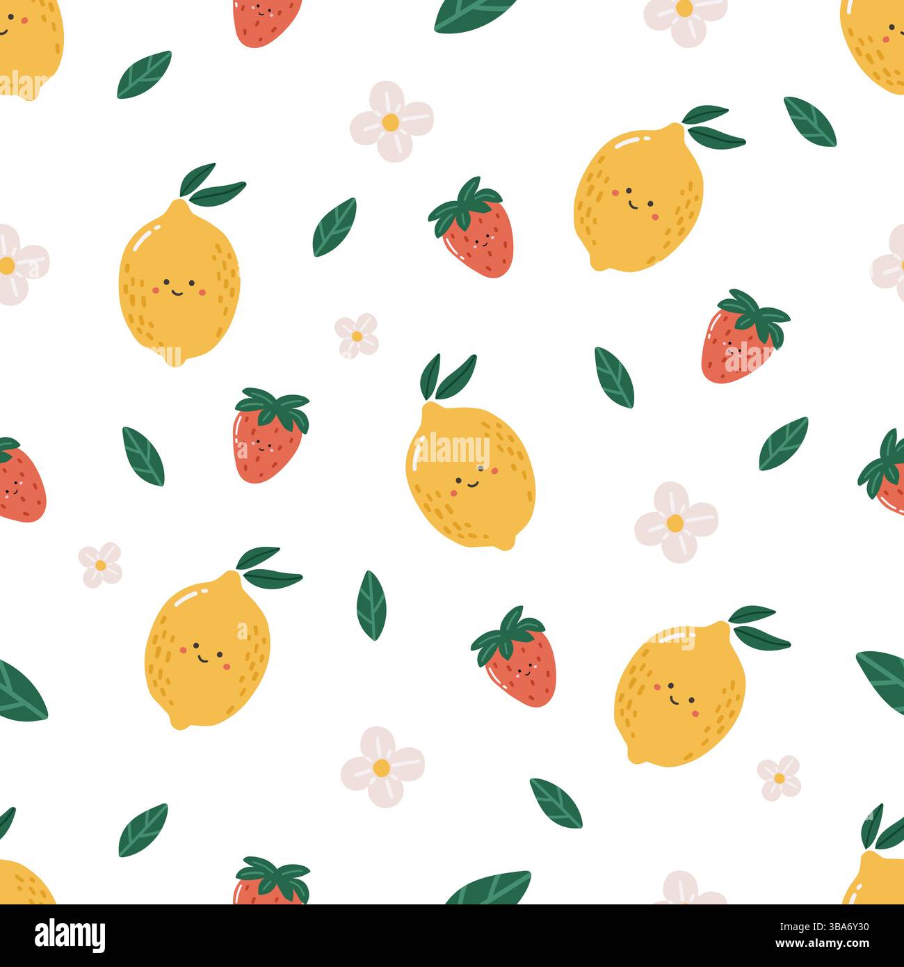 Motif de fruits, fruits mignons avec visage, motif enfants, motif sans couture d'été, citron Illustration de Vecteur