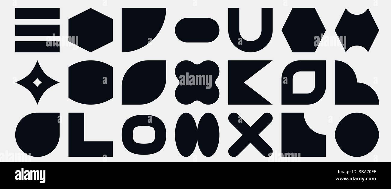 Collection de formes géométriques noires. Ensemble d'éléments rétro brutalistes à la mode. Illustration de Vecteur