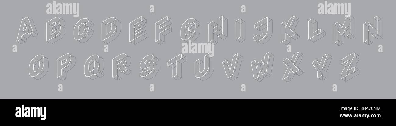 Alphabet isométrique filaire. conception de police 3d. Illustration de Vecteur