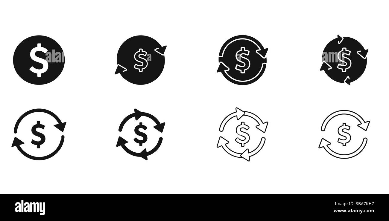 Icônes de symbole dollar définir vecteur argent change devise graphique de paiement financier Illustration de Vecteur
