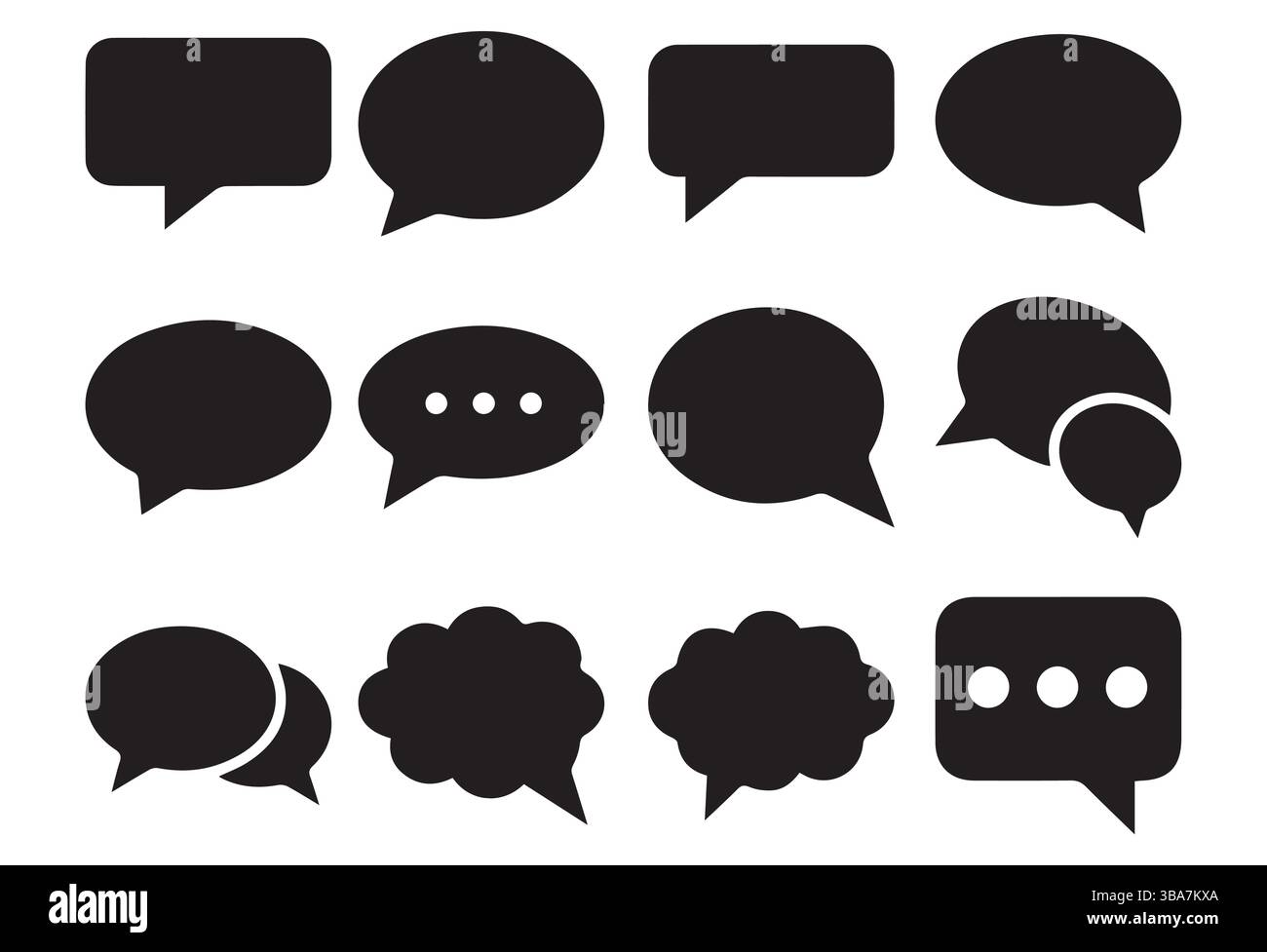 Icônes de silhouette de bulle de parole - formes de chat noir, ensemble vectoriel de ballon parlant PNG Illustration de Vecteur