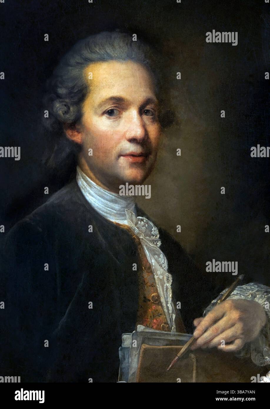 Portrait d'un artiste - Portrait d'un artiste par Jean Baptiste Greuze 1725-1805 France Musée français Louvre . Banque D'Images