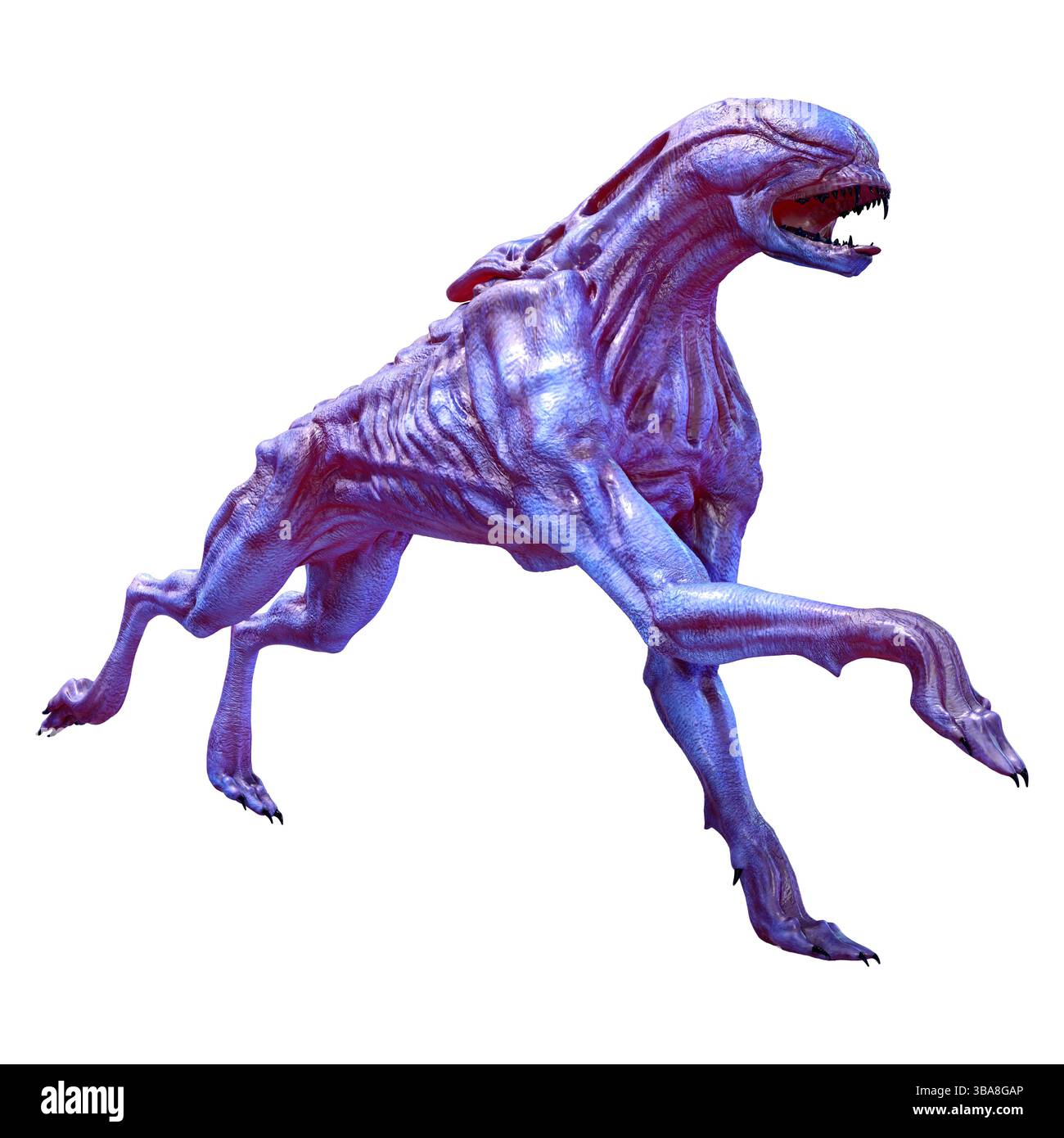 Rendu 3D d'un chien extraterrestre violet isolé sur fond blanc Banque D'Images