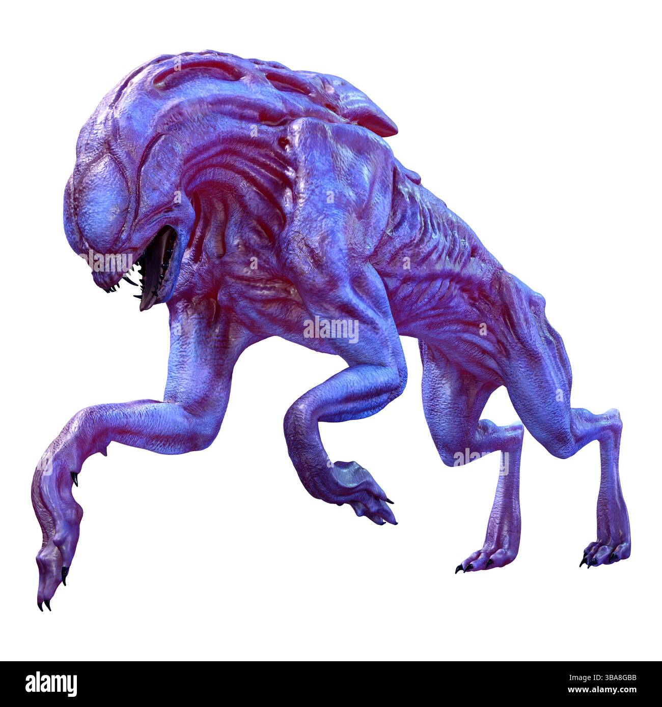 Rendu 3D d'un chien extraterrestre violet isolé sur fond blanc Banque D'Images