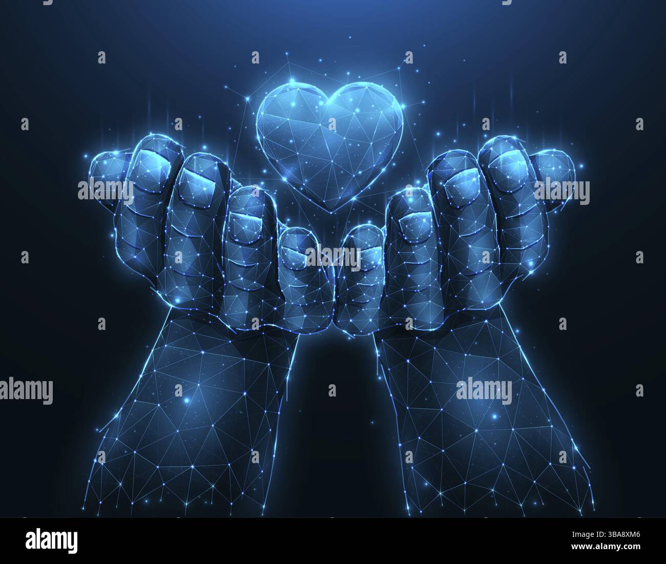 Illustration vectorielle polygonale du symbole de cœur sur fond bleu foncé. L'amour ou la charité, donnant l'art de l'amour. Greffe de coeur, orga Banque D'Images Illustration vectorielle polygonale du symbole de cœur sur fond bleu foncé. L'amour ou la charité, donnant l'art de l'amour. Greffe de coeur, orga Banque D'Images