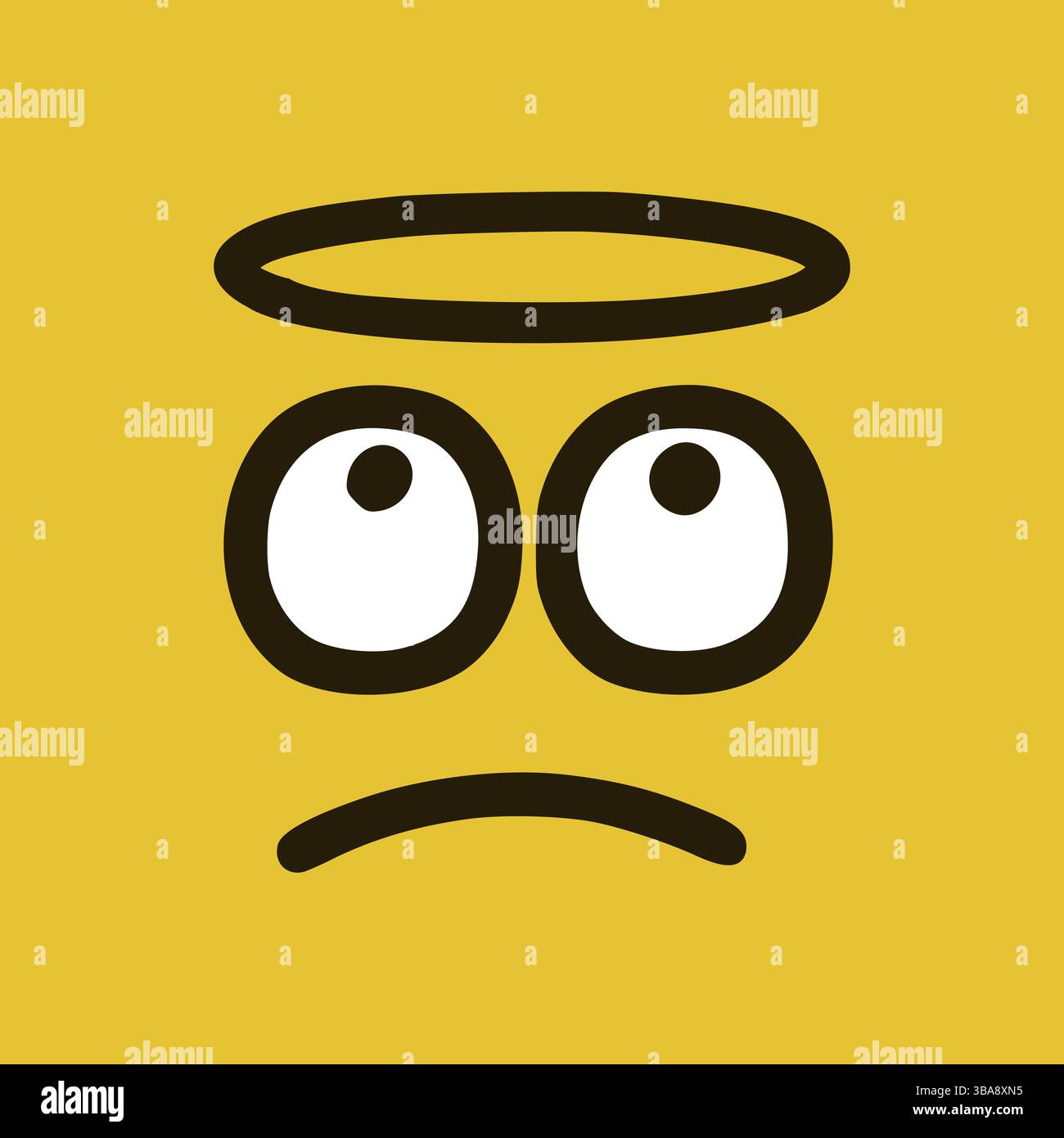 Triste émoticône Saint en style doodle. Expressions de visage de dessin animé isolées sur fond jaune Banque D'Images