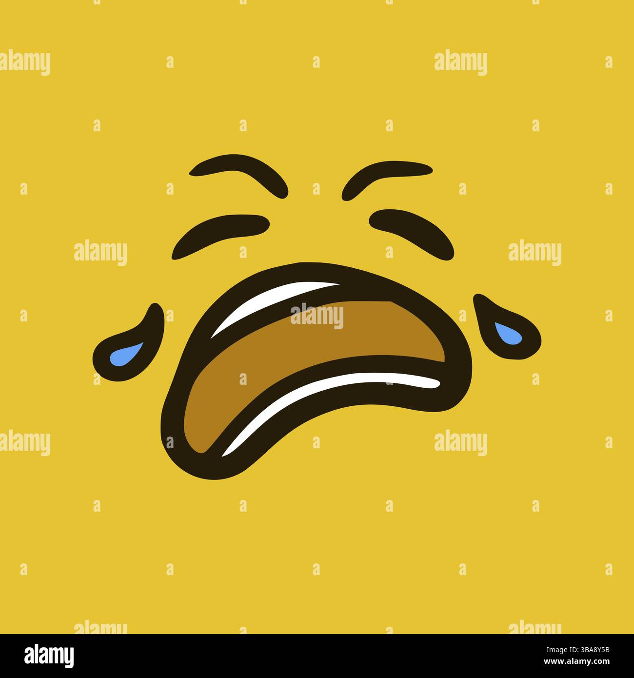 Visage pleurant. Expressions faciales de dessins animés. Doodle personnages bouche et yeux illustration Banque D'Images