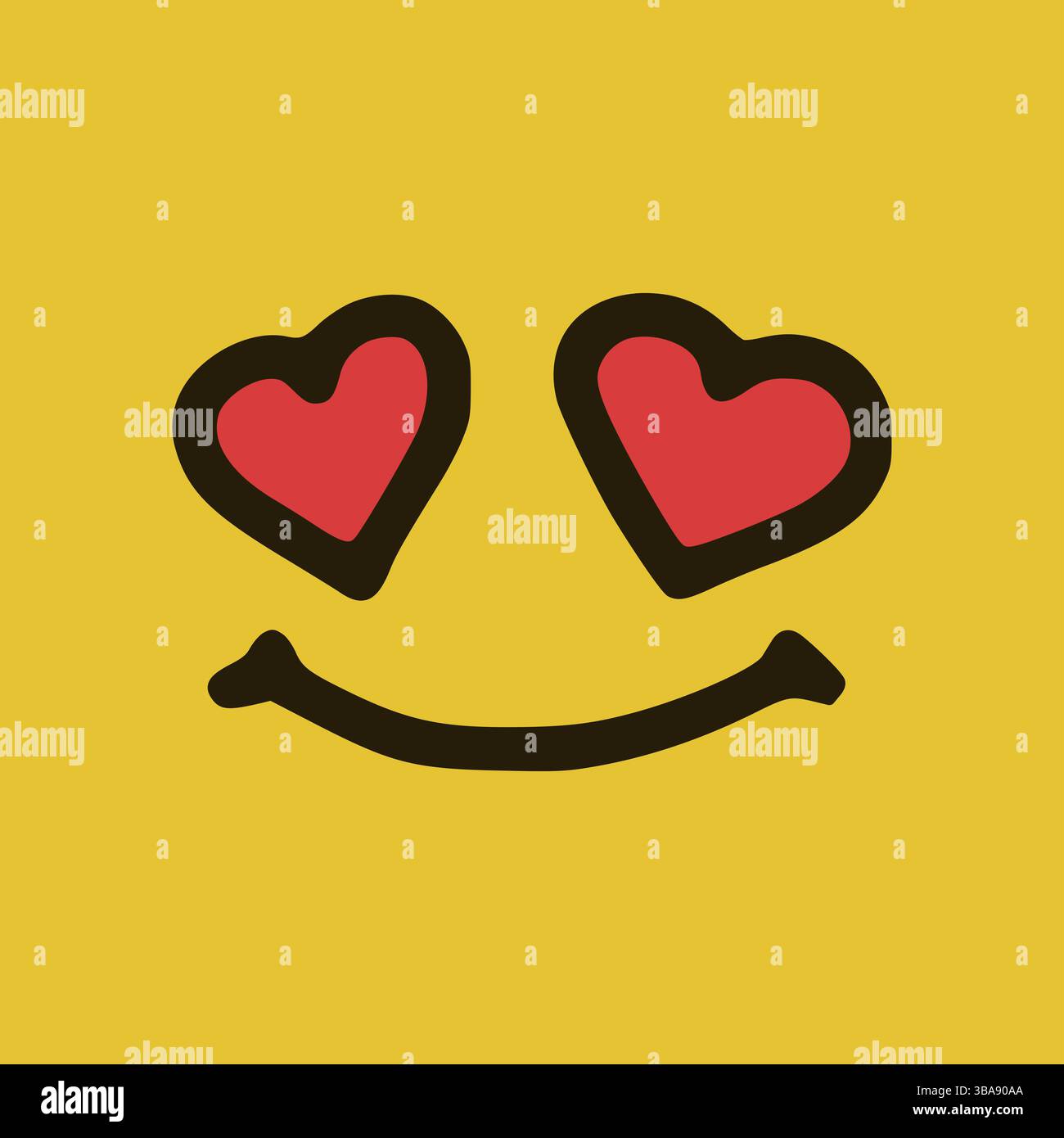 Émoticône in der Liebe im Doodle-Stil. Cartoon Gesichtsausdruecke isoliert auf gelbem Hintergrund Banque D'Images