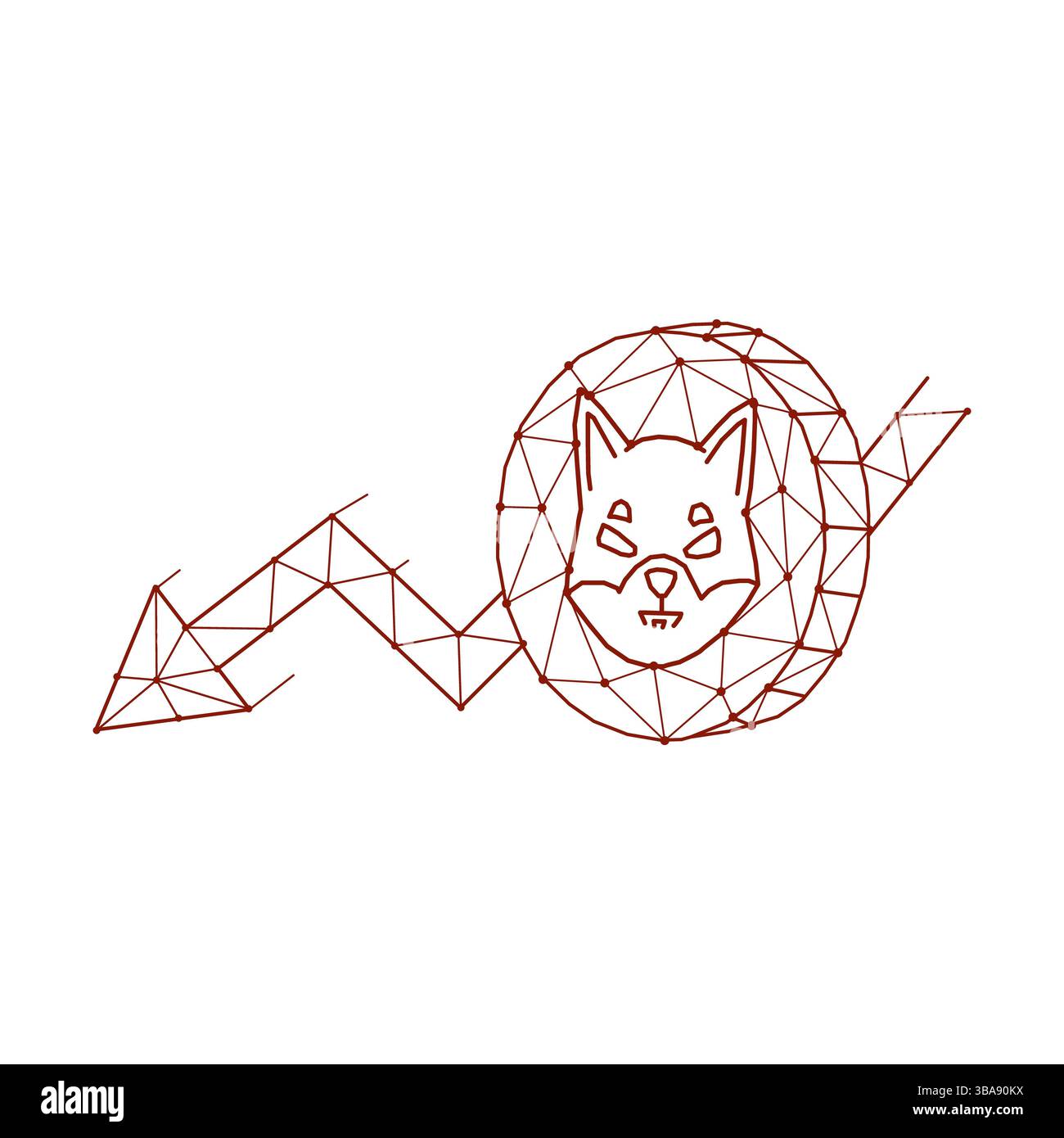 Illustration vectorielle polygonale de Shiba Inu tombant.Crash de la crypto-monnaie Shiba Inu.Pièce de monnaie Shib et flèche vers le bas Banque D'Images