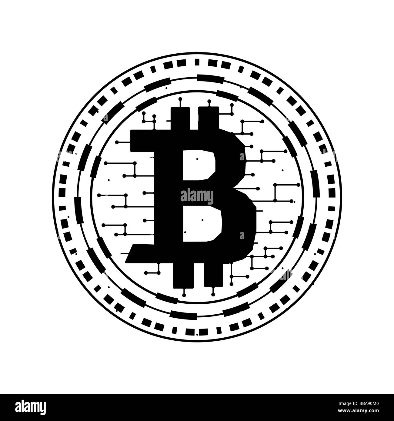 Illustration vectorielle numérique Bitcoin sur fond blanc.Conception à faible teneur en poly de crypto-monnaie Banque D'Images