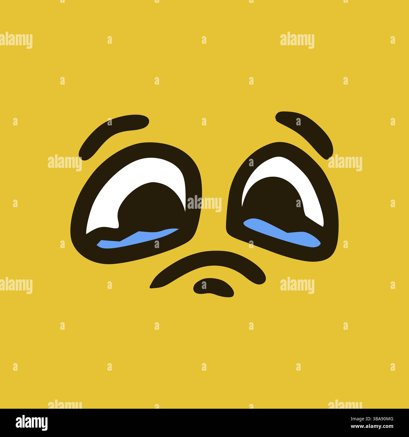 Visage pleurant. Expressions faciales de dessins animés. Doodle personnages bouche et yeux illustration Banque D'Images