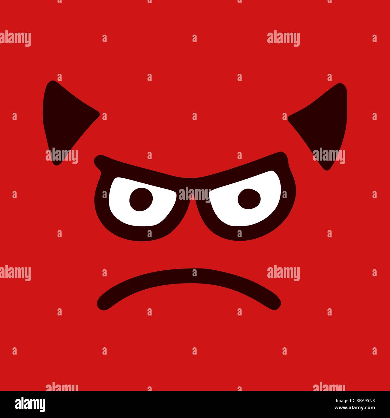 Émoticône de damn en forme de doodle. Expressions de visage de dessin animé isolées sur fond rouge Banque D'Images