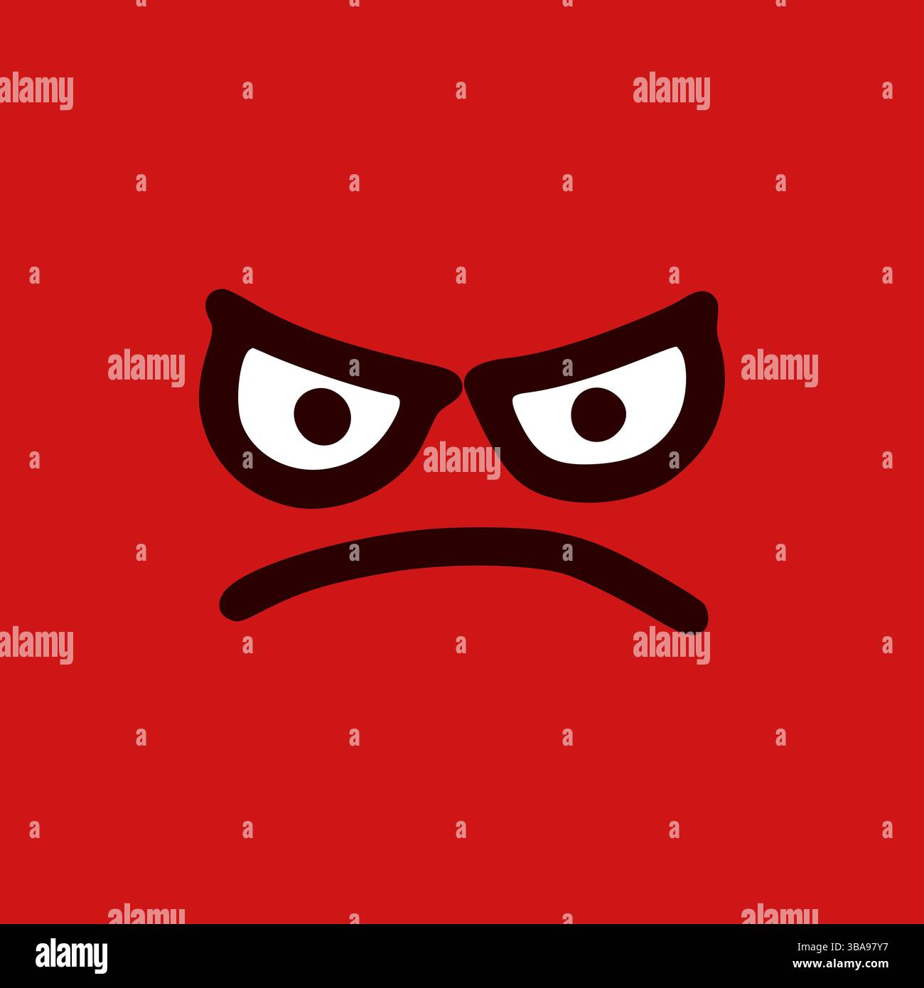 Boeses Emoticon im Doodle-Stil. Caricature Gesicht Ausdruecke isoliert auf rotem Hintergrund Banque D'Images