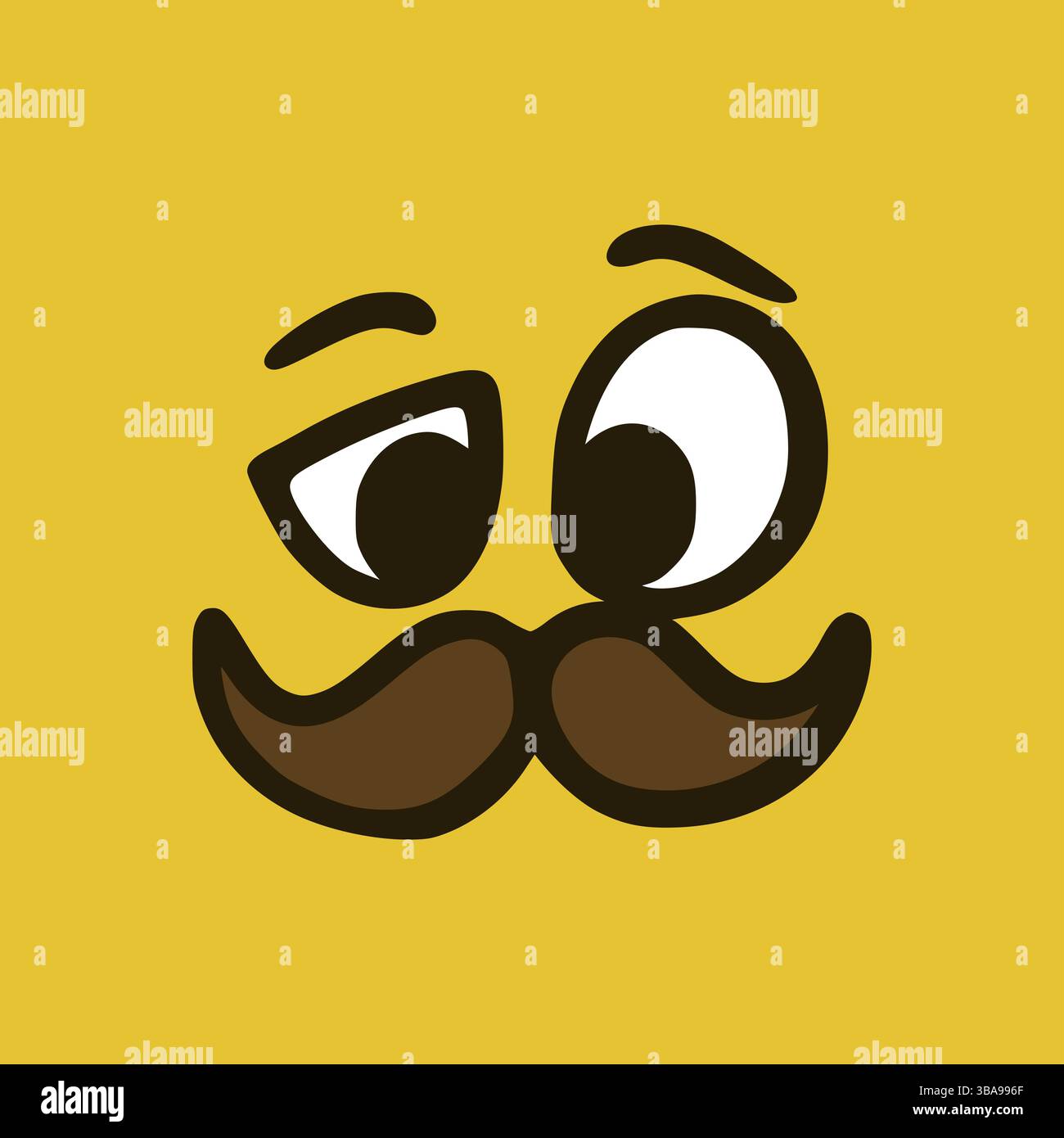 Drôle de visage moustachu. Expressions faciales de dessins animés. Doodle personnages bouche et yeux illustration Banque D'Images