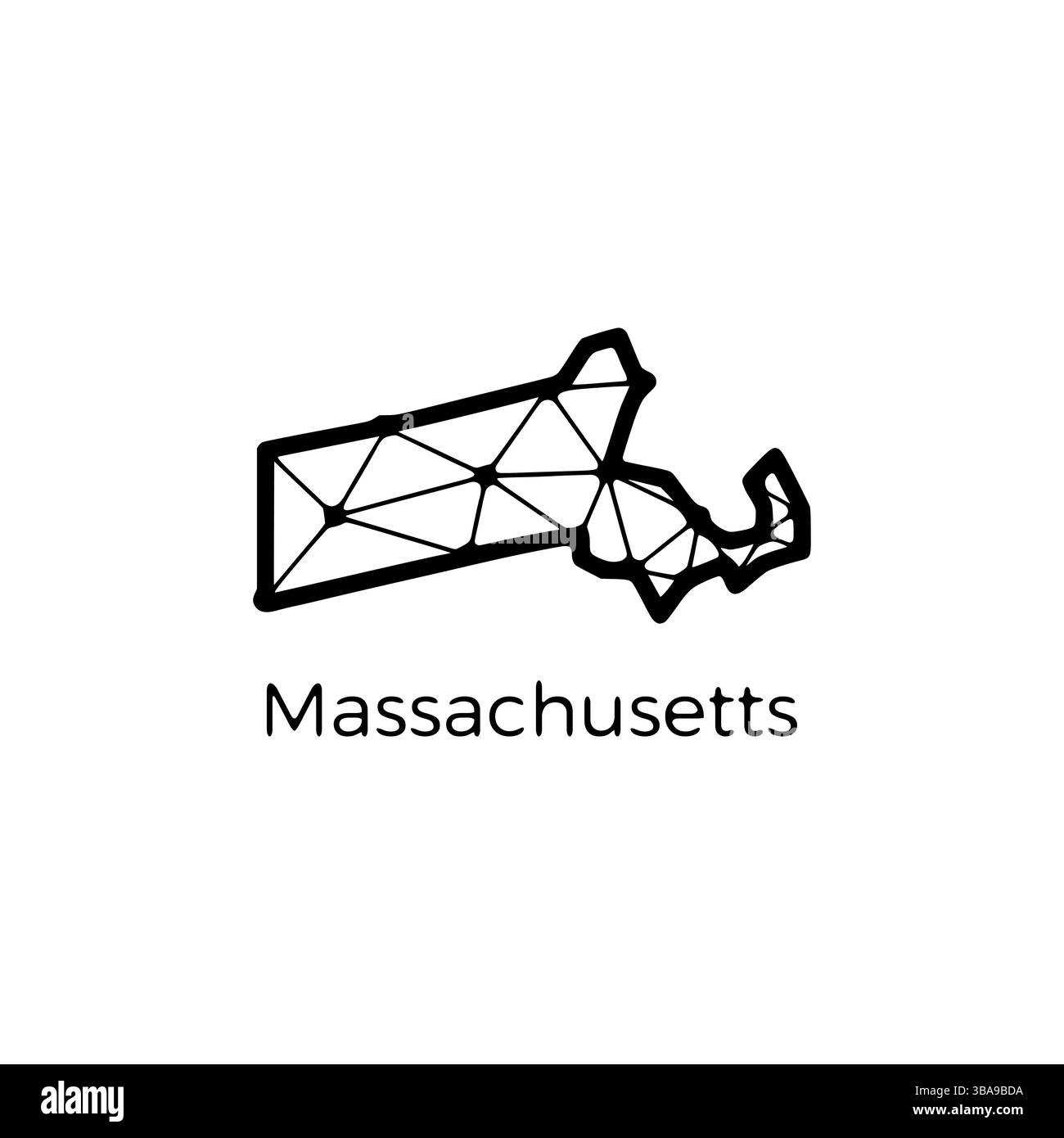 Massachusetts State Map Polygonale illustration aus Linien und Punkten, isoliert auf weissem Hintergrund. Design Low poly de l'État AMÉRICAIN Banque D'Images