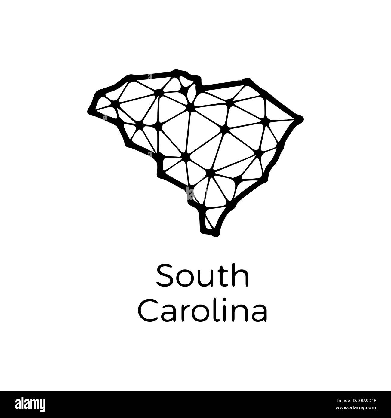 Caroline du Sud Zustand Karte polygonale illustration aus Linien und Punkten, isoliert auf weissem Hintergrund. Design Low poly de l'État AMÉRICAIN Banque D'Images