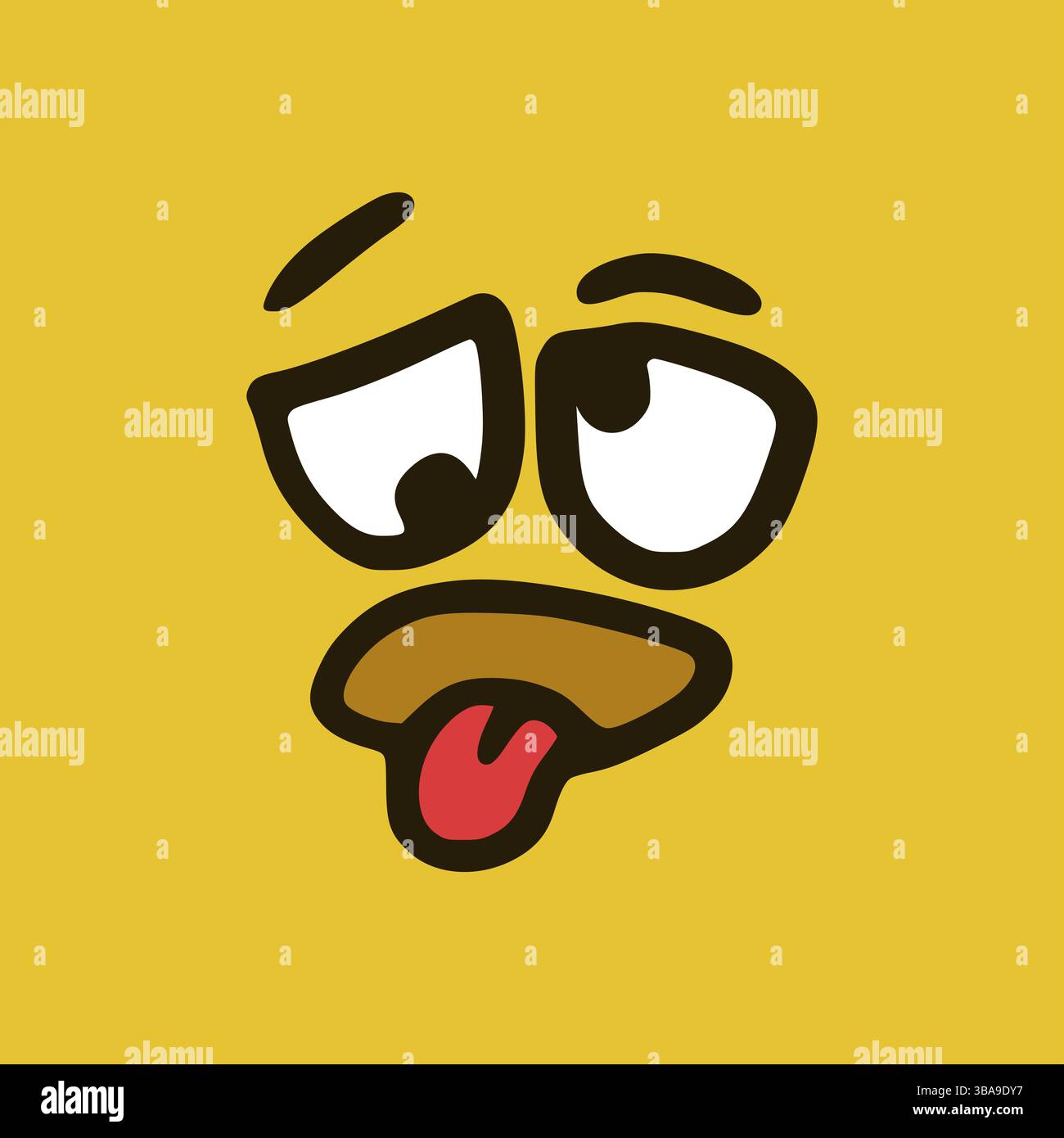 Le visage triste montre la langue. Expressions faciales de dessins animés. Doodle personnages bouche et yeux illustration Banque D'Images