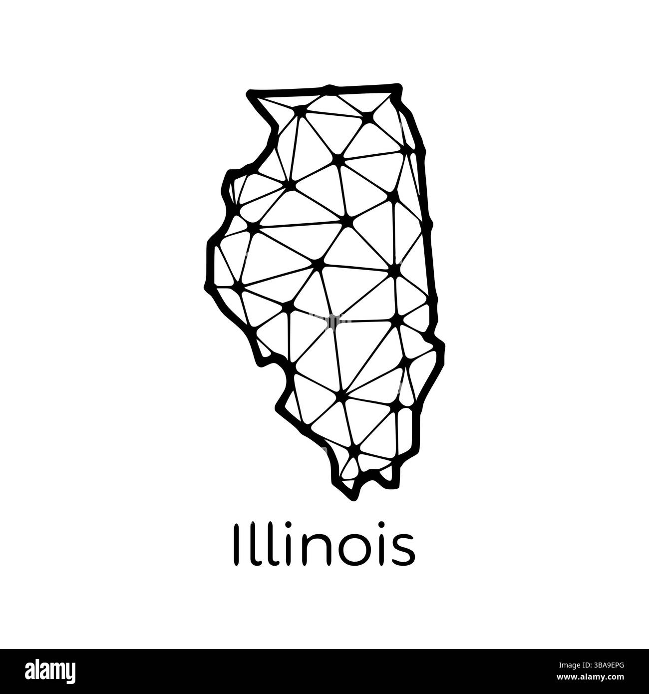 Illustration polygonale de la carte de l'état de l'Illinois faite de lignes et de points, isolé sur fond blanc. Conception basse poly à l'état AMÉRICAIN Banque D'Images