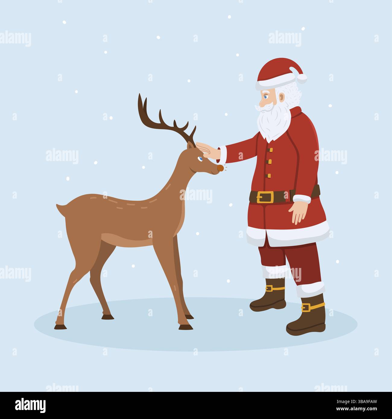 Père Noël et renne. Joyeux Noël et illustration vectorielle du nouvel an Banque D'Images