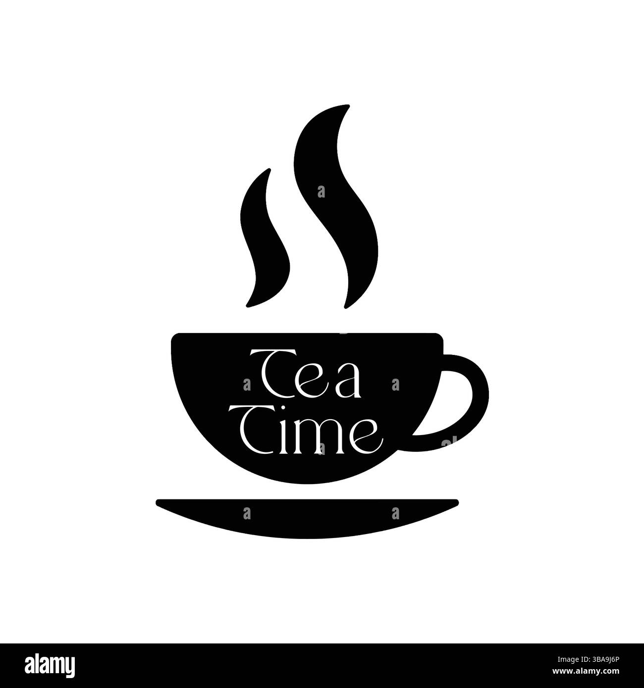 Tasse de temps de thé avec vapeur sur fond noir. Illustration de Vecteur