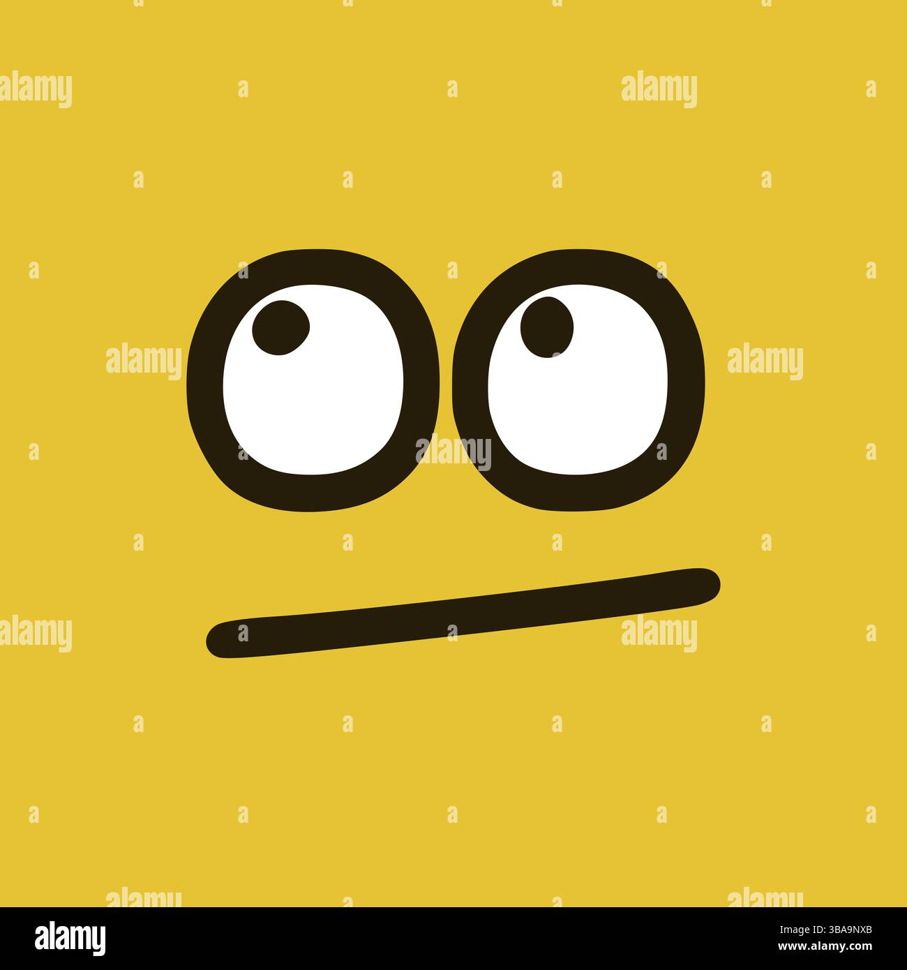 Nachdenkliche Emoticon im Doodle-Stil. Cartoon Gesichtsausdruecke isoliert auf gelbem Hintergrund Banque D'Images