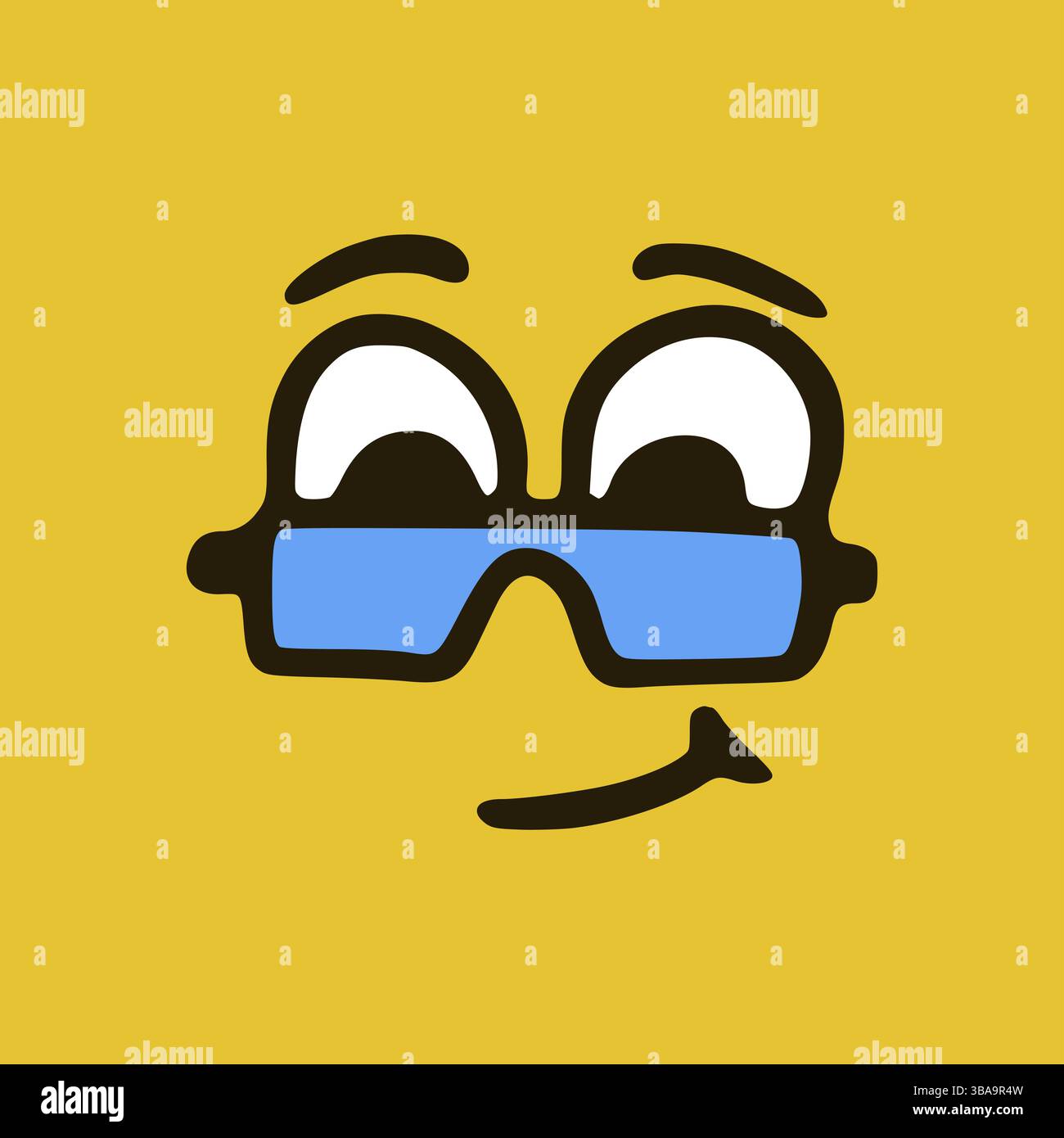 Visage drôle avec des lunettes. Expressions faciales de dessins animés. Doodle personnages bouche et yeux illustration Banque D'Images