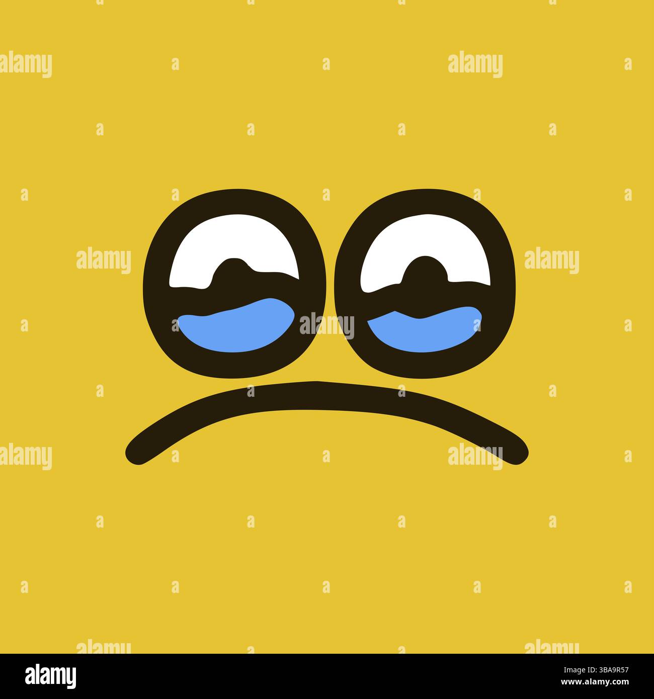 Pleurant émoticône im Doodle-Stil. Cartoon Gesichtsausdruecke isoliert auf gelbem Hintergrund Banque D'Images