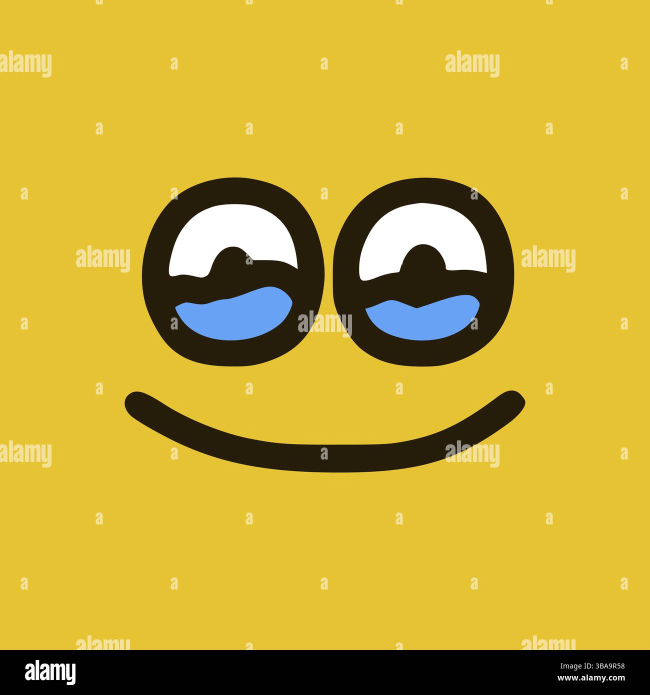 Joyeux pleurant Emoticon im Doodle-Stil. Cartoon Gesichtsausdruecke isoliert auf gelbem Hintergrund Banque D'Images