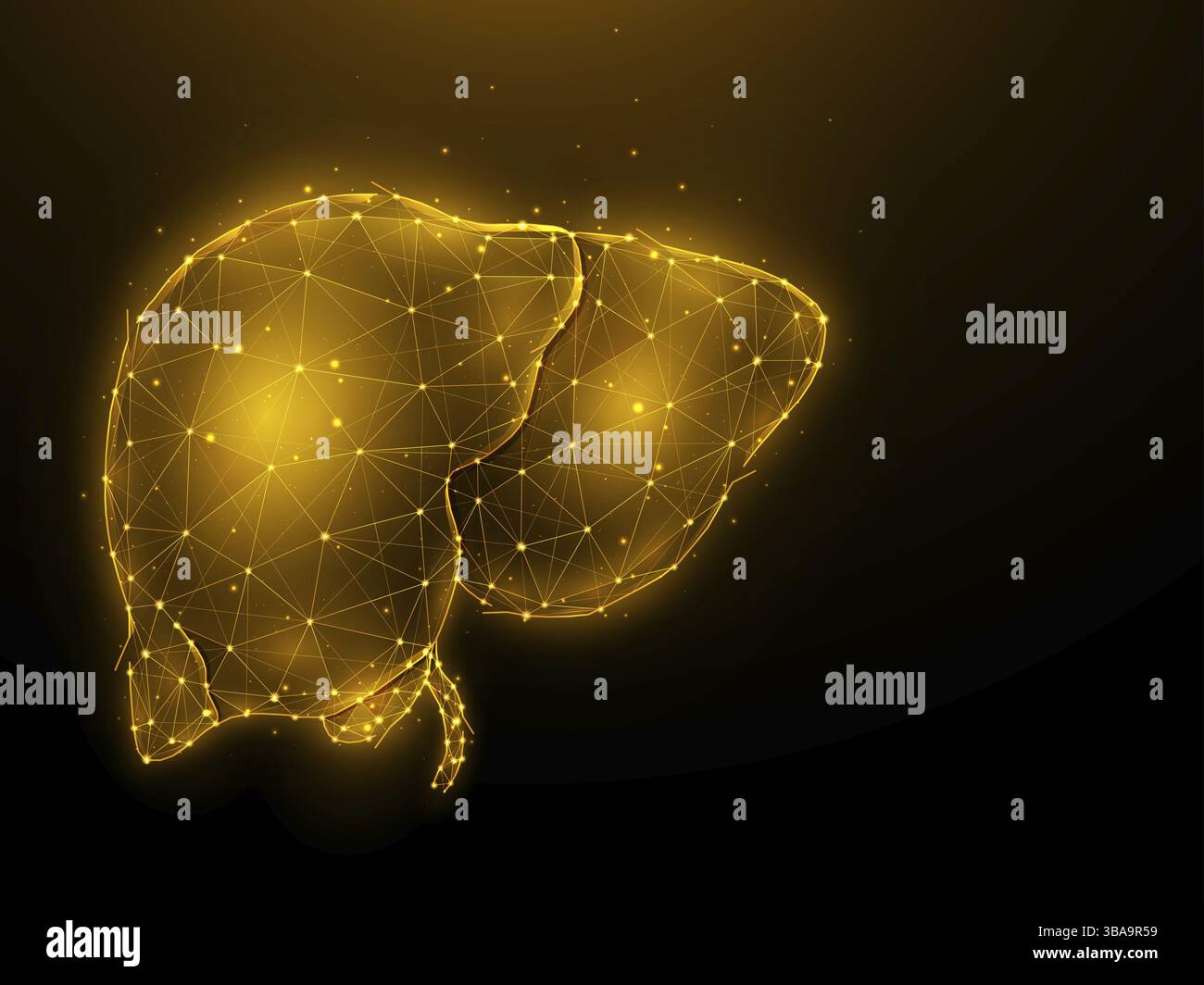 Illustration vectorielle polygonale abstraite d'un foie humain sur fond sombre. Glande digestive, conception interne en polyéthylène basse. Bannière médicale, modèle ou b Banque D'Images