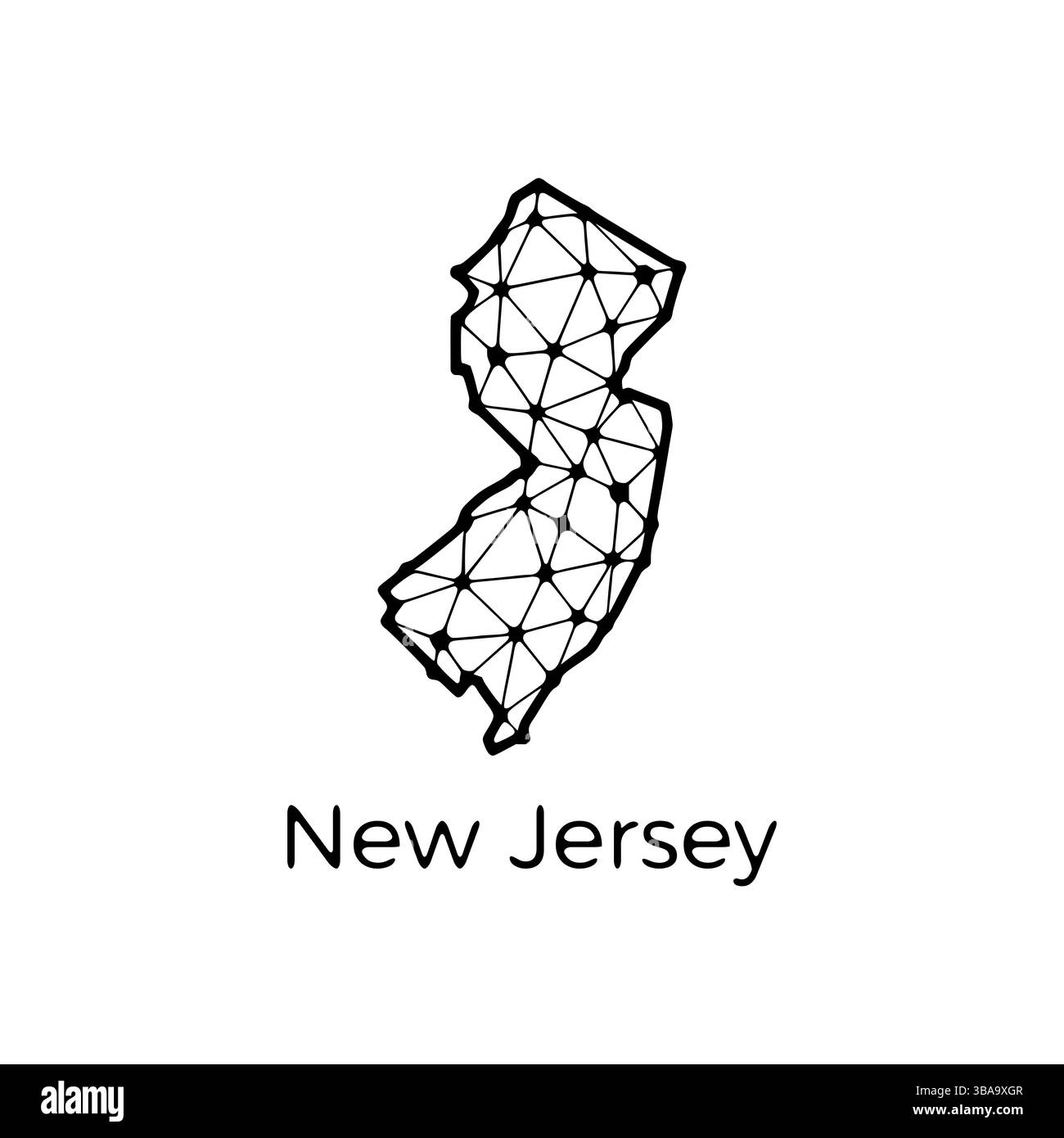 New Jersey State Map polygonale illustration aus Linien und Punkten, isoliert auf weissem Hintergrund. Design Low poly de l'État AMÉRICAIN Banque D'Images