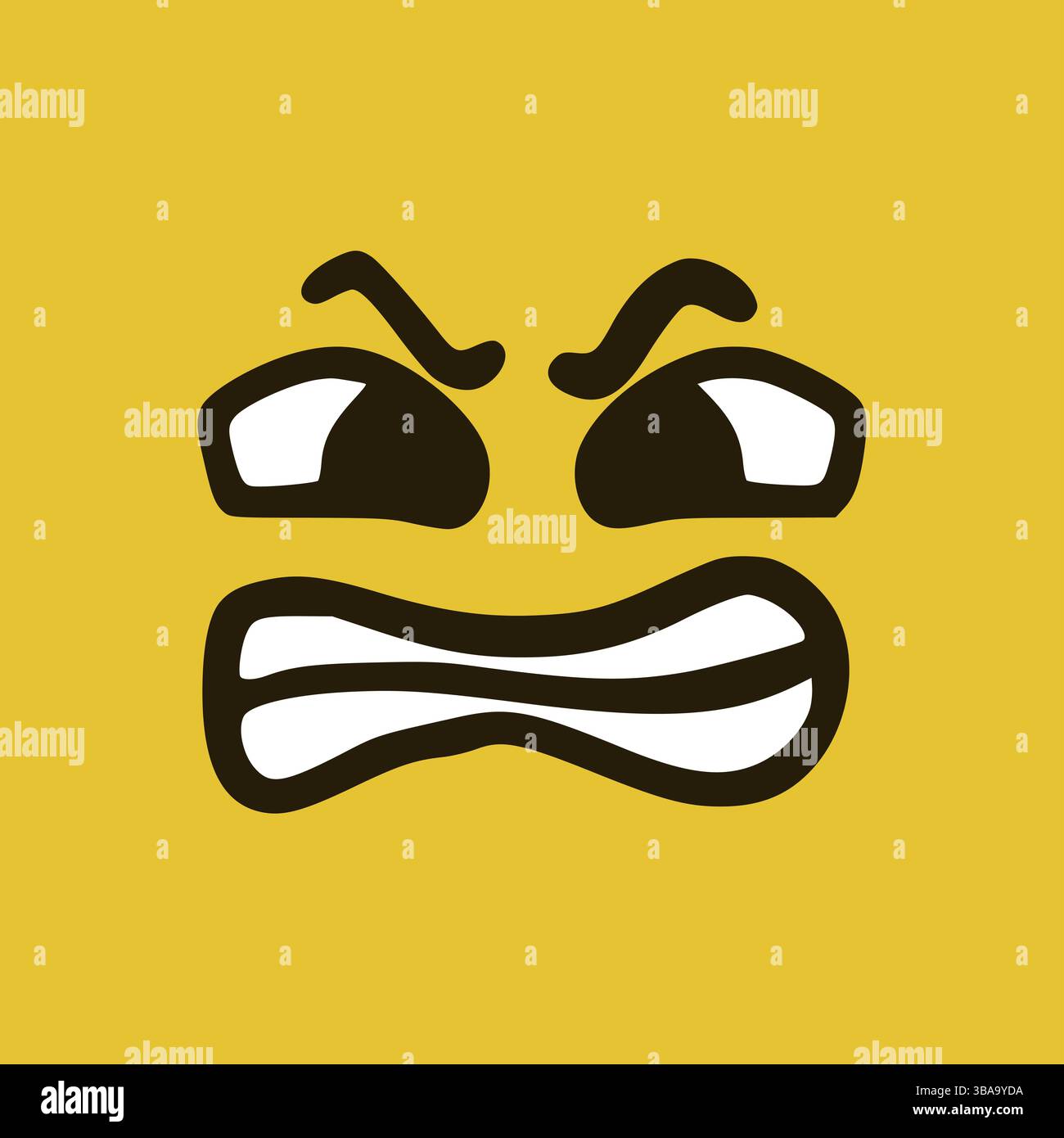 Visage en colère. Expressions faciales de dessins animés. Doodle personnages bouche et yeux illustration Banque D'Images