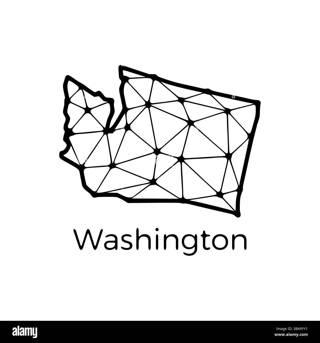 Washington DC State Karte polygonale illustration aus Linien und Punkten, isoliert auf weissem Hintergrund. Design Low poly de l'État AMÉRICAIN Banque D'Images