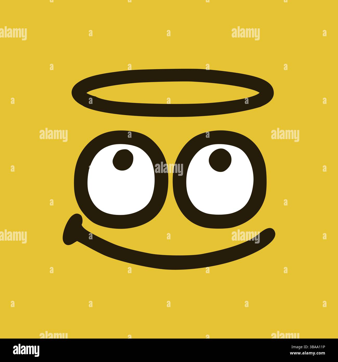 Frohes Heiliges Emoticon im Doodle-Stil. Cartoon Gesichtsausdruecke isoliert auf gelbem Hintergrund Banque D'Images