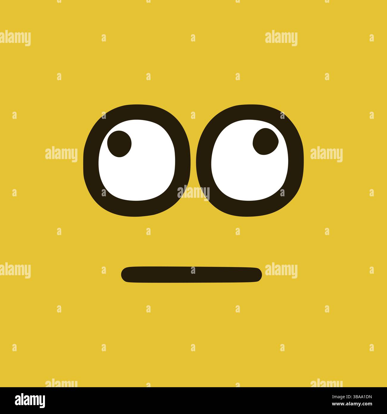 Émoticône triste stupide en style doodle. Expressions de visage de dessin animé isolées sur fond jaune Banque D'Images