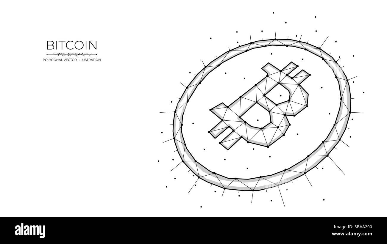 Illustration vectorielle polygonale Bitcoin sur fond blanc.Conception à faible teneur en poly de crypto-monnaie.Bannière numérique abstraite, modèle ou arrière-plan.Bitcoin Banque D'Images