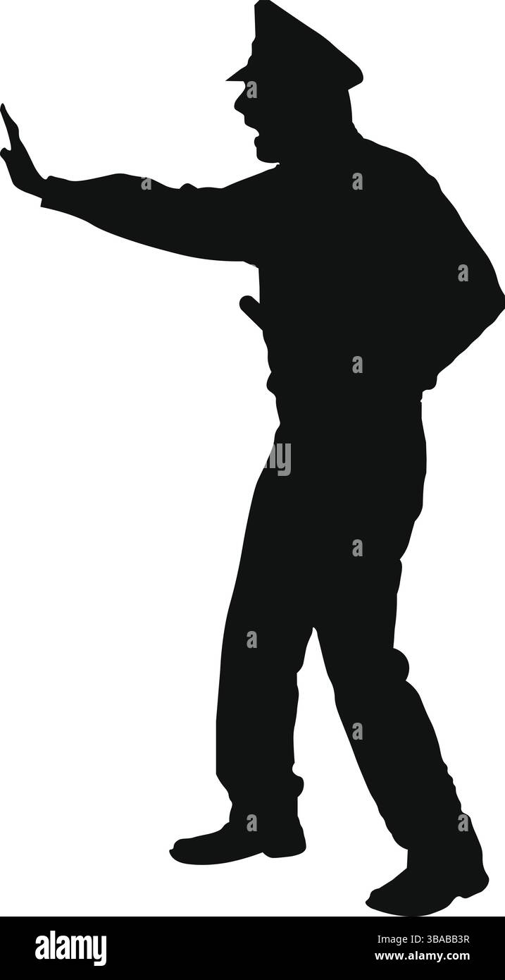 silhouette de policier s'arrêtant avec un geste de la main Illustration de Vecteur