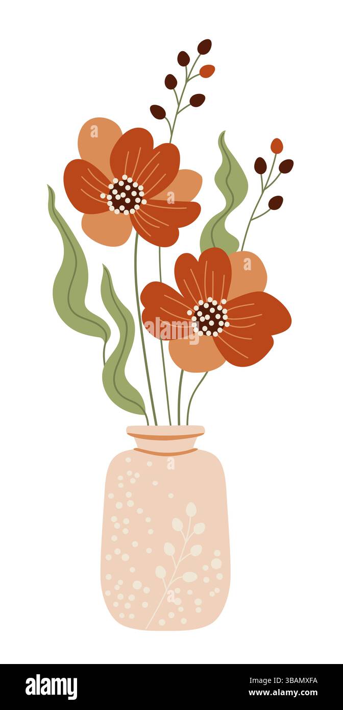 Bouquet de différentes fleurs de printemps et d'été dans le vase. Illustration vectorielle isolée sur blanc Illustration de Vecteur