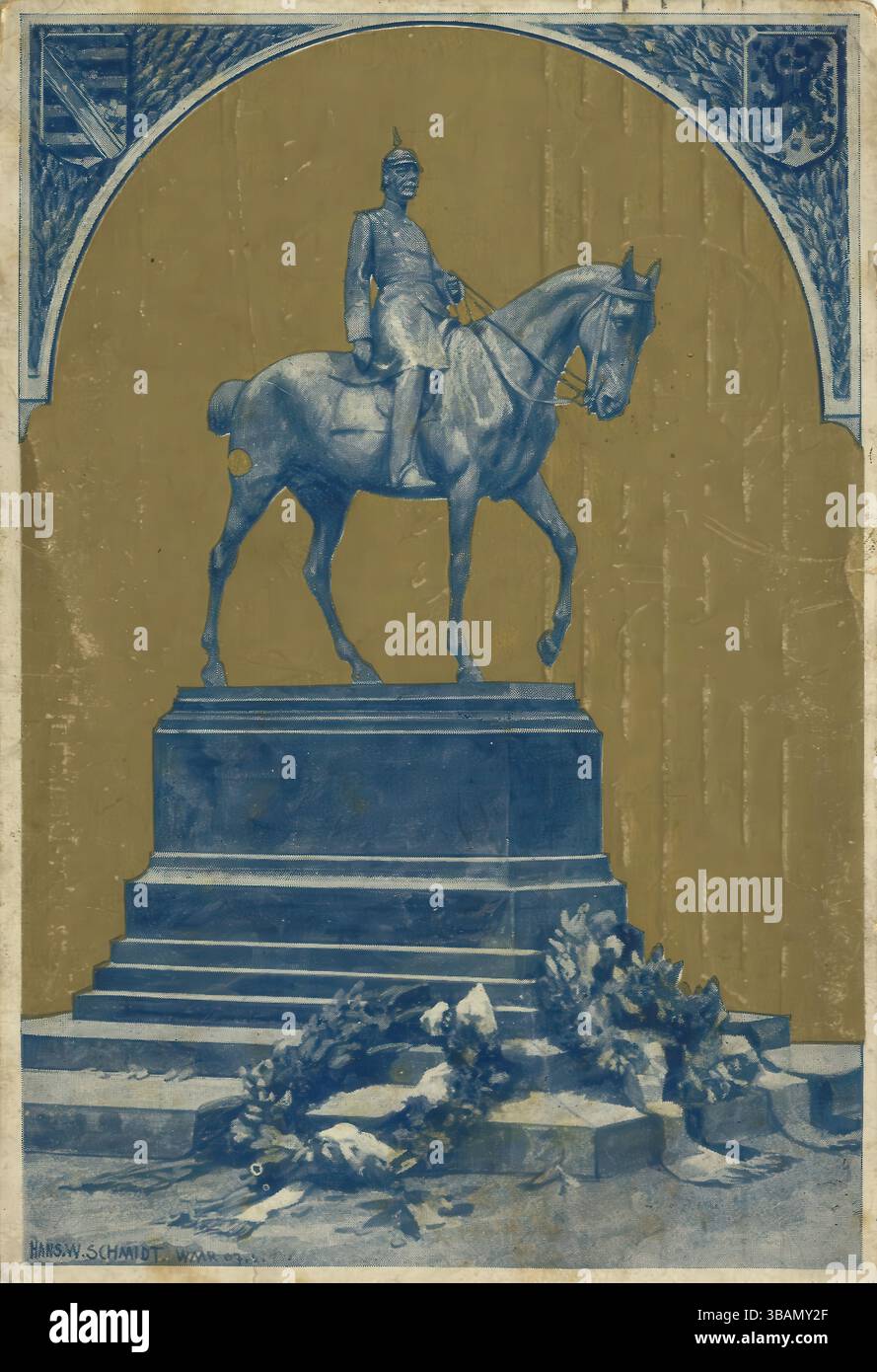 Carte postale historique, monument équestre, Weimar, Thuringe, Allemagne, reproduction améliorée numériquement d'un original d'environ 1900, carte postale Banque D'Images