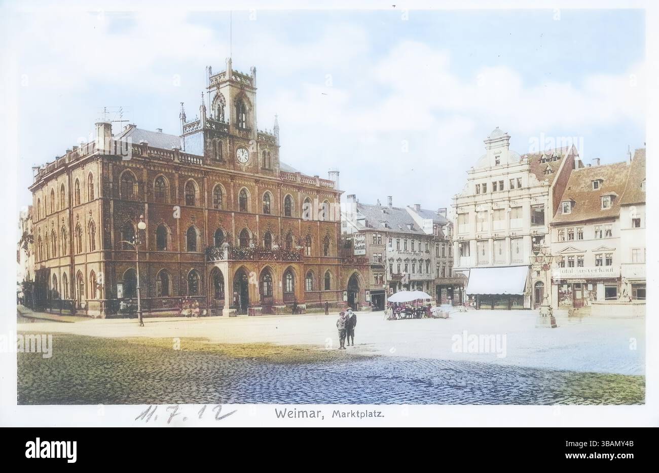 Carte postale historique, place du marché à Weimar, Thuringe, Allemagne, reproduction numérique améliorée d'un original d'environ 1900, carte postale photo Banque D'Images