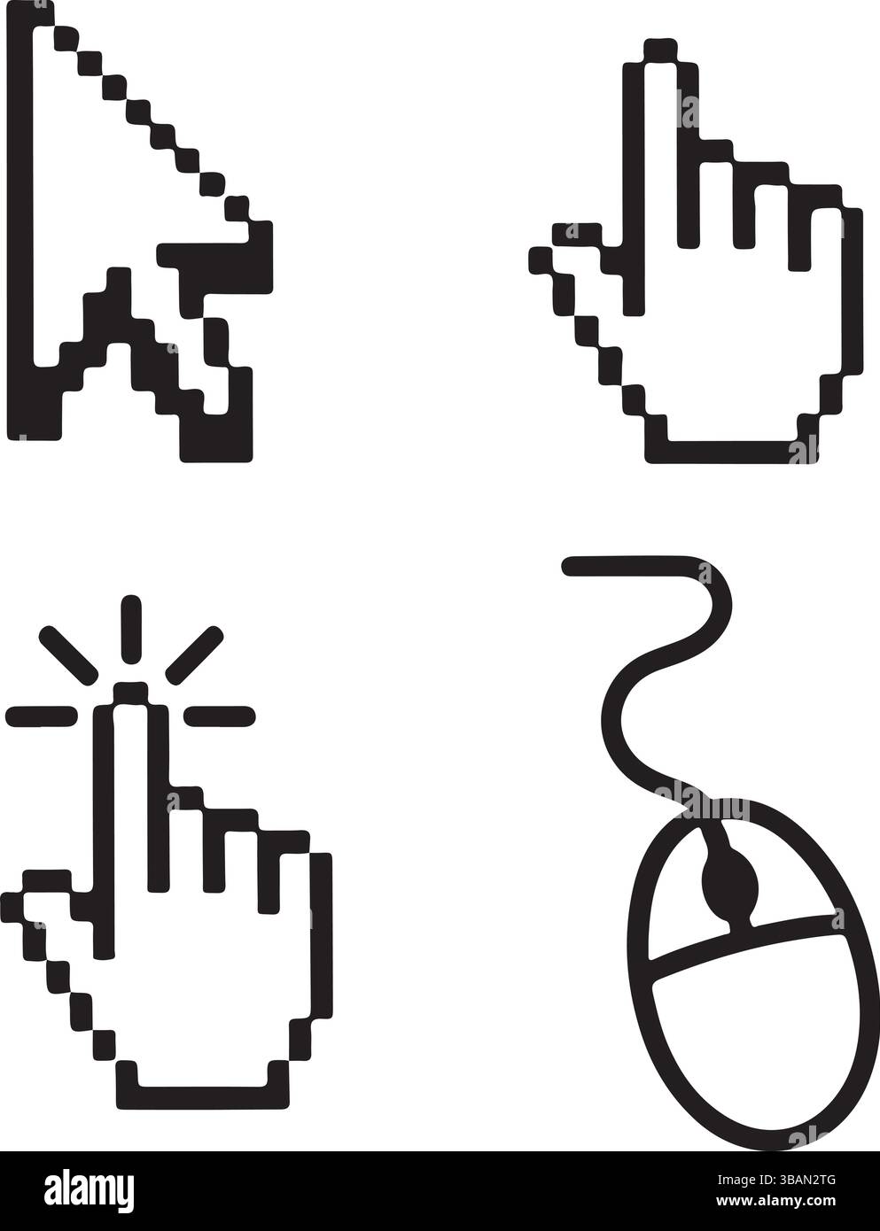 Pixel noir pointeur curseur cliquez sur l'icône définie Illustration de Vecteur