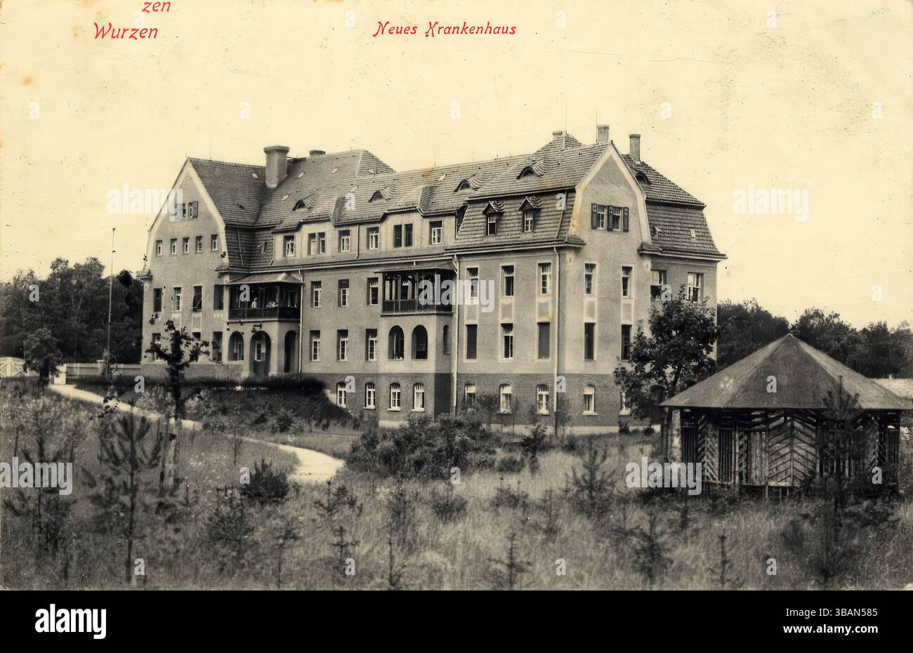 Carte postale historique, carte postale photo, nouvel hôpital à Wurzen, Saxe, Allemagne, reproduction numérique améliorée d'un original d'environ 1900, carte postale photo Banque D'Images