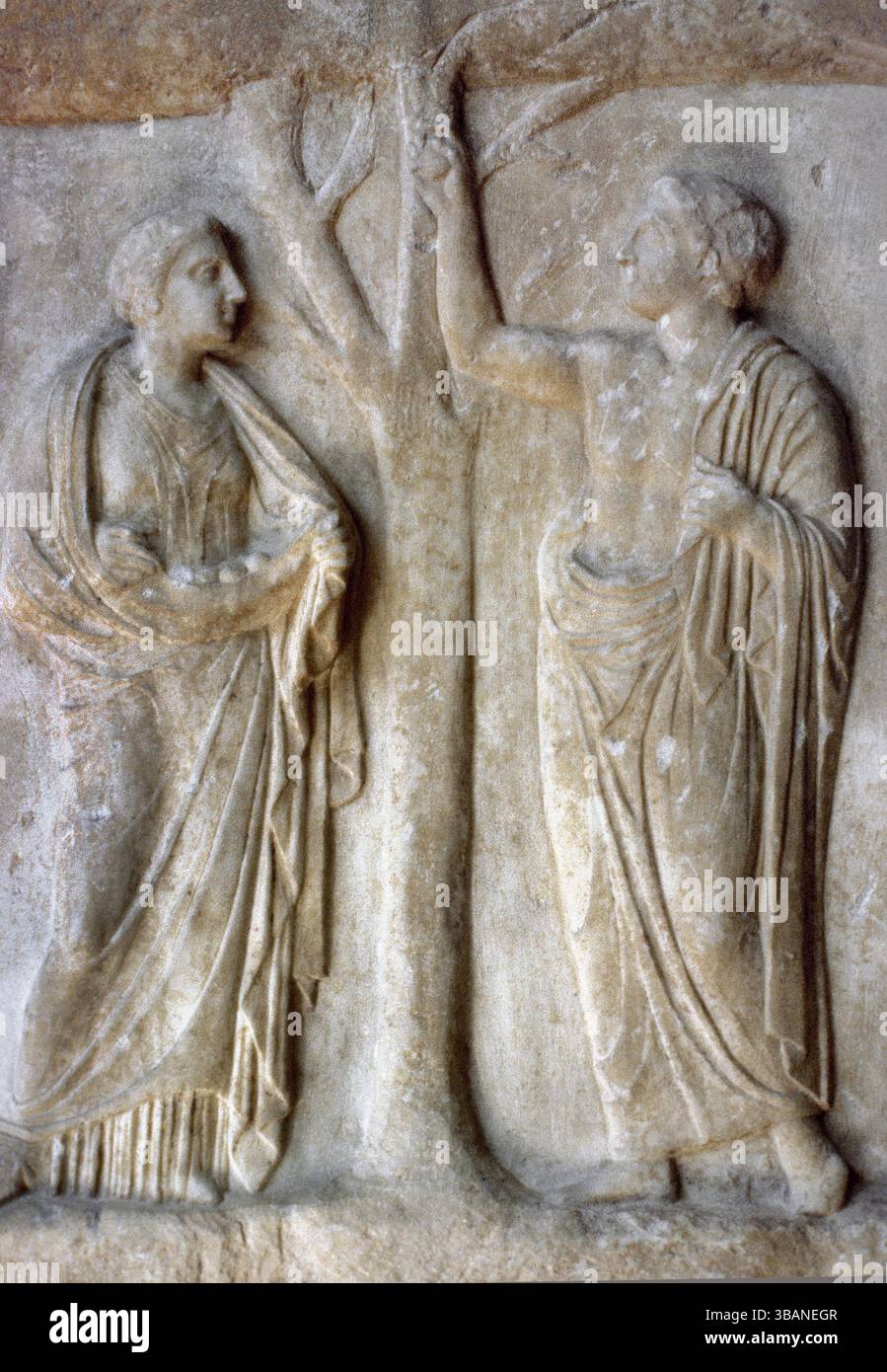 Relief représentant Hermès comme guide des âmes, sur le piédestal d'un monument funéraire sur lequel se dressait un lekythos. Trouvé à Athènes, il a été fabriqué par un atelier de grenier, 5ème siècle av. J.-C. Musée archéologique national. Athènes. Grèce. Banque D'Images Relief représentant Hermès comme guide des âmes, sur le piédestal d'un monument funéraire sur lequel se dressait un lekythos. Trouvé à Athènes, il a été fabriqué par un atelier de grenier, 5ème siècle av. J.-C. Musée archéologique national. Athènes. Grèce. Banque D'Images