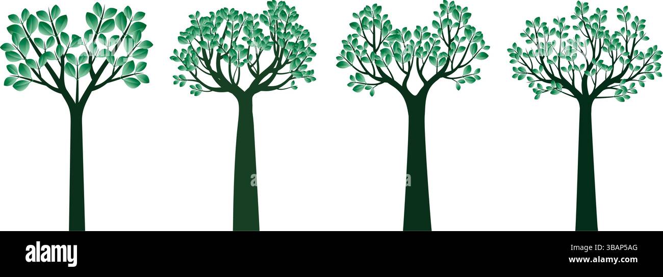 Mettez en place des arbres de printemps verts Illustration de Vecteur