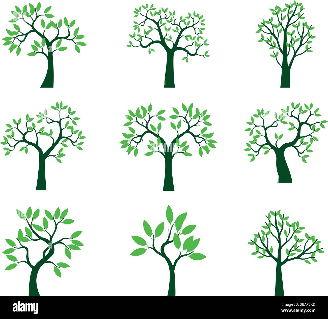 Mettez en place des arbres de printemps verts Illustration de Vecteur