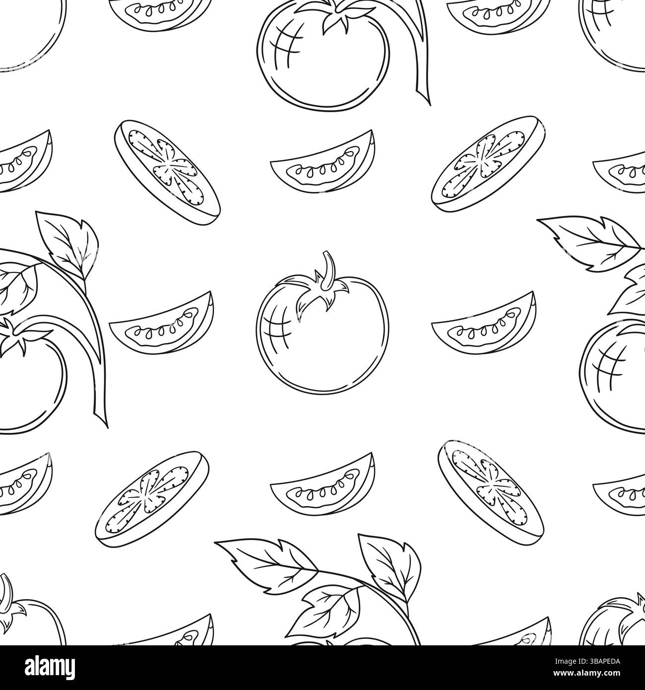 Tomate. Modèle pour textile ou cuisine dans le style dessiné à la main. Motif végétal monochrome. Imprimer pour la conception, textile, tissu, papier peint, papier d'emballage, Illustration de Vecteur