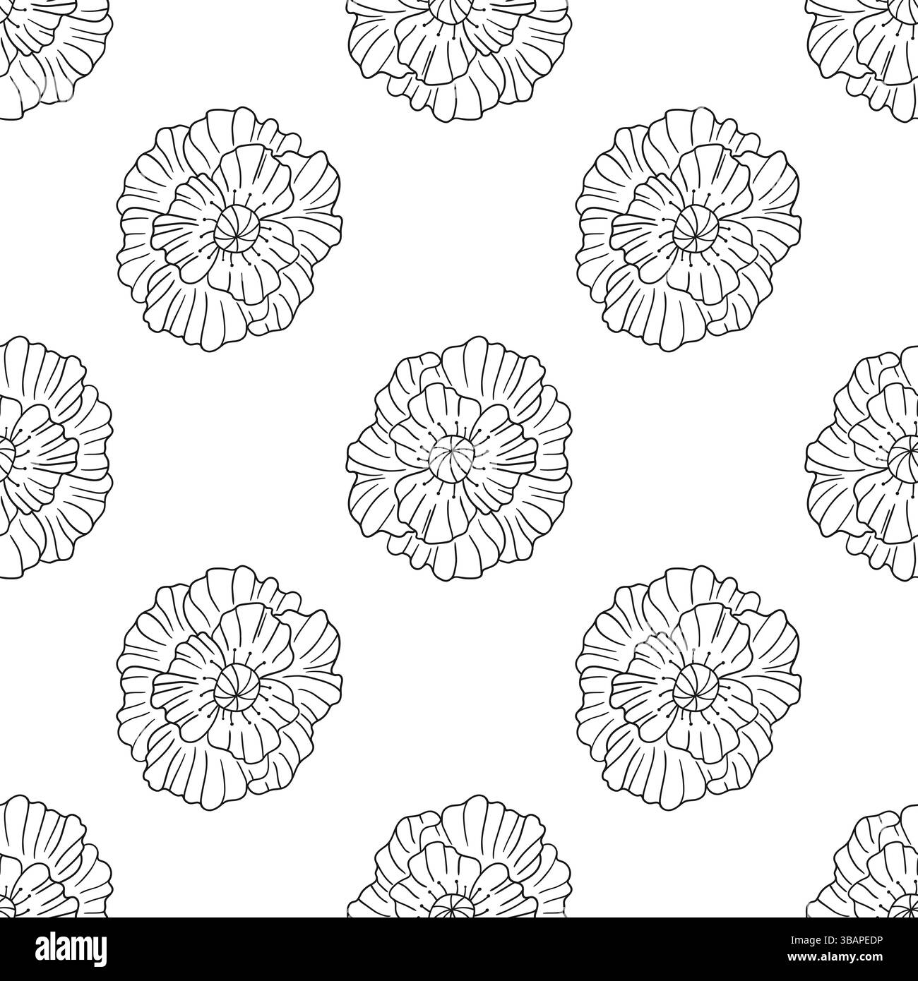 Poppy. Motif floral monochrome. Modèle pour textile ou cuisine dans le style dessiné à la main. Imprimer pour la conception, textile, tissu, papier peint, papier d'emballage Illustration de Vecteur