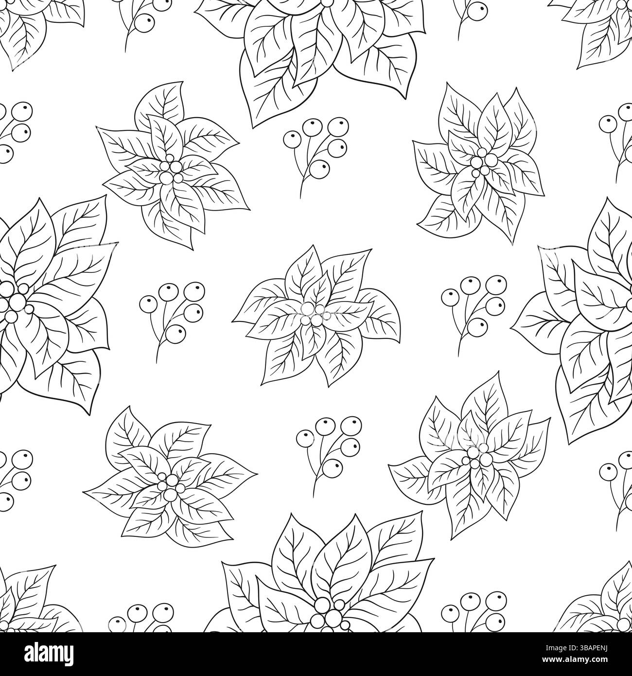 Motif de Noël monochrome. Modèle pour textile ou cuisine dans le style dessiné à la main. Poissentia. Imprimer Illustration de Vecteur