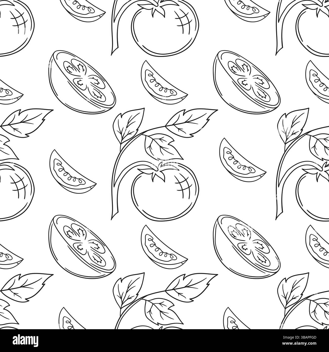 Tomate. Modèle pour textile ou cuisine dans le style dessiné à la main. Motif végétal monochrome. Imprimez pour la conception Illustration de Vecteur