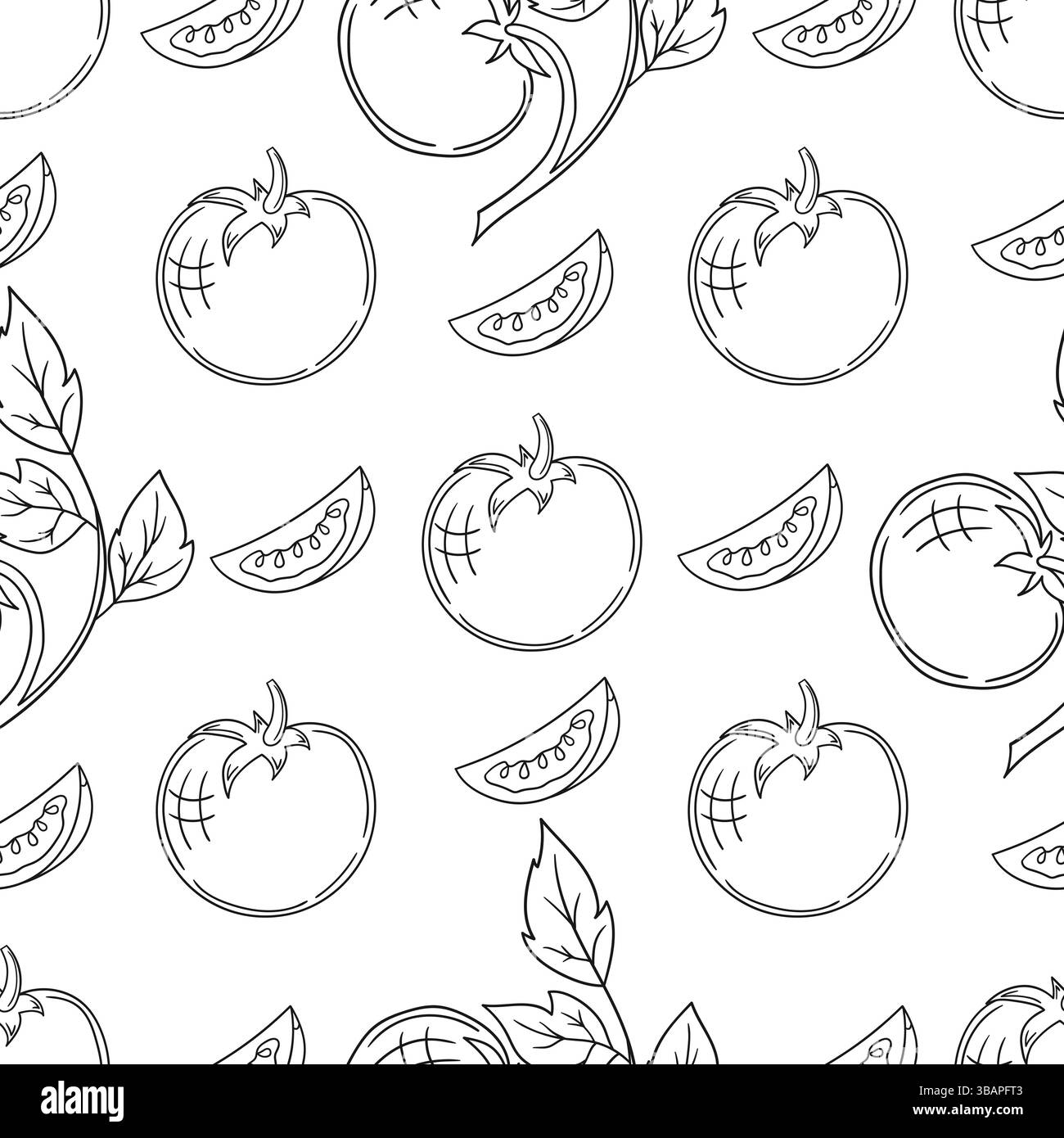Tomate. Modèle pour textile ou cuisine dans le style dessiné à la main. Motif végétal monochrome. Imprimer Illustration de Vecteur